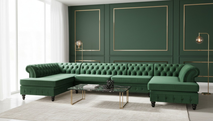Chesterfield sofa narożnikowy z kolekcji salonu, sofa wielofunkcyjna Chesterfield Sofa.
