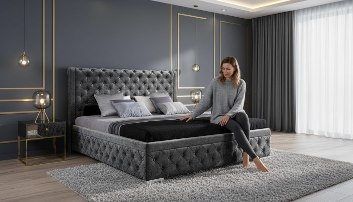 Rama łóżka Materiał Meble Luksusowe łóżko Łóżko Włókiennicze Sypialnia Design Włókienniczy Nowość