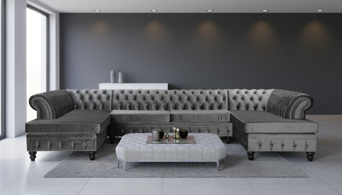 Chesterfield Velvet U-Shape Corner Sofa Living Landscape Upholstered Corner sofa Couch Sofas New