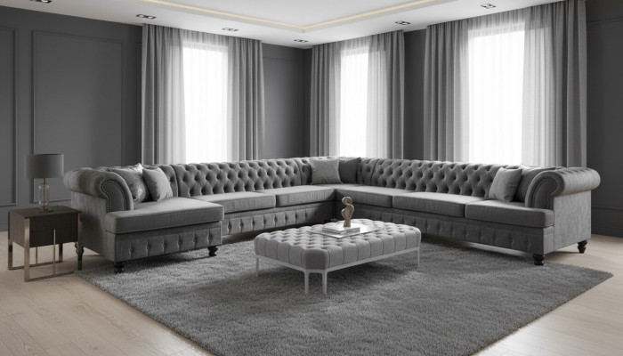 Zestaw Luxury Modern Narożnikowa kanapa Kształt U Chesterfield I stolik kawowy Living Room Włókienniczy