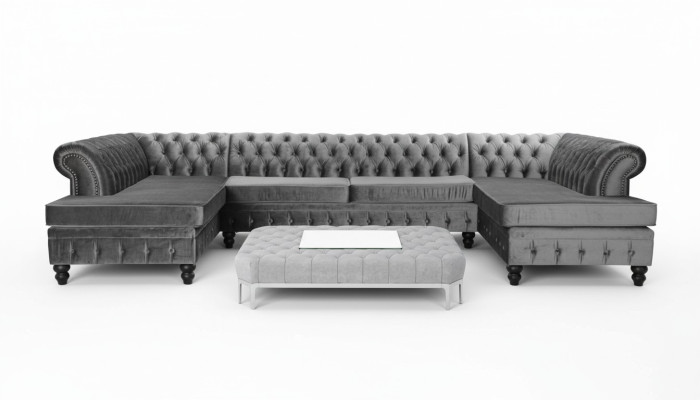 Zestaw Luxury Modern Narożnikowa kanapa Kształt U Chesterfield I stolik kawowy Living Room Włókienniczy