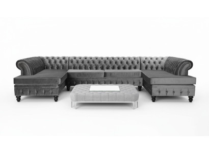 Zestaw Luxury Modern Narożnikowa kanapa Kształt U Chesterfield I stolik kawowy Living Room Włókienniczy