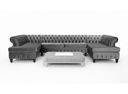 Zestaw Luxury Modern Narożnikowa kanapa Kształt U Chesterfield I stolik kawowy Living Room Włókienniczy