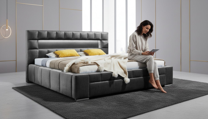 Łóżko inkl LED Oświetlenie Sypialnia Design Meble Nowoczesne łóżko Luxury Double
