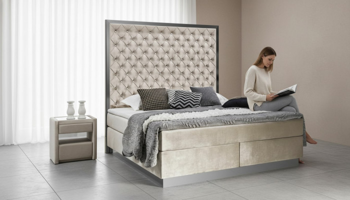 Kompletne łóżko skrzyniowe ze sprężynami luksusowy design Sypialnia Meble Stal nierdzewna