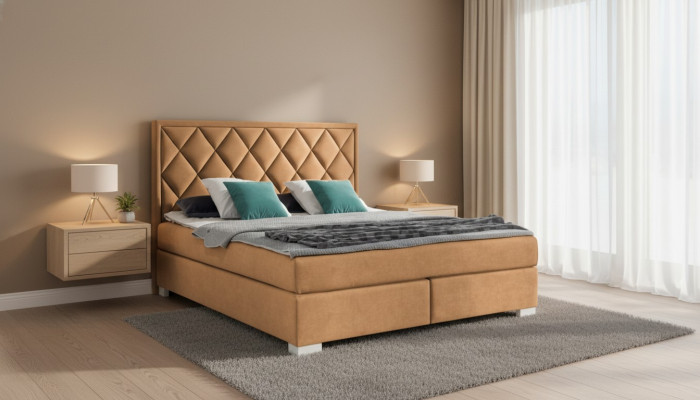 Luksusowe łóżko sprężynowe Łóżko Materiał Hotel Beige łóżko Sypialnia Meble Design Double