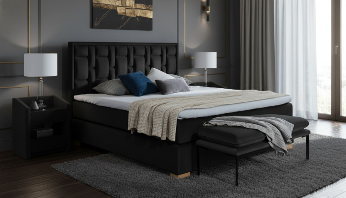 Luksusowe łóżko z materacem sprężynowym Czarny Blue Sypialnia Meble Design Double Hotel