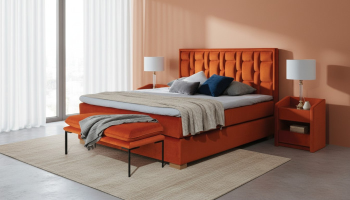 Design Łóżko Sypialnia zestaw 4 sztuki. Stolik nocny 2x Kanapa łóżko nowoczesne