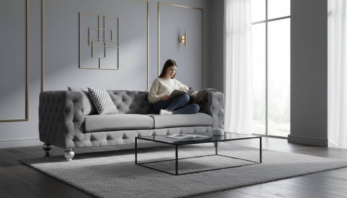 Trzyosobowy Materiał Salon Szary Design Sofa Sofy Aksamit xxl duża Podkładka Kanapy