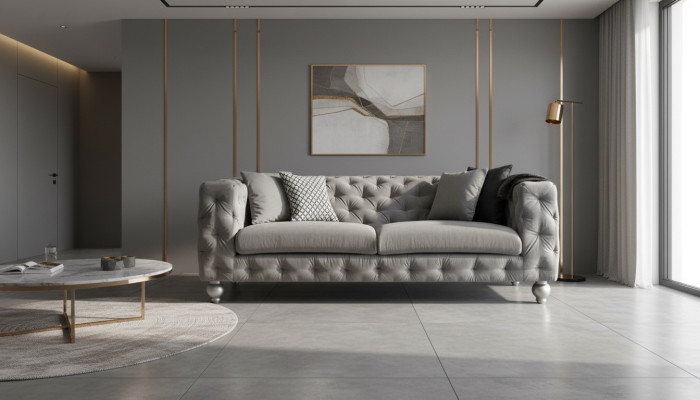 Trzyosobowy Materiał Salon Szary Design Sofa Sofy Aksamit xxl duża Podkładka Kanapy