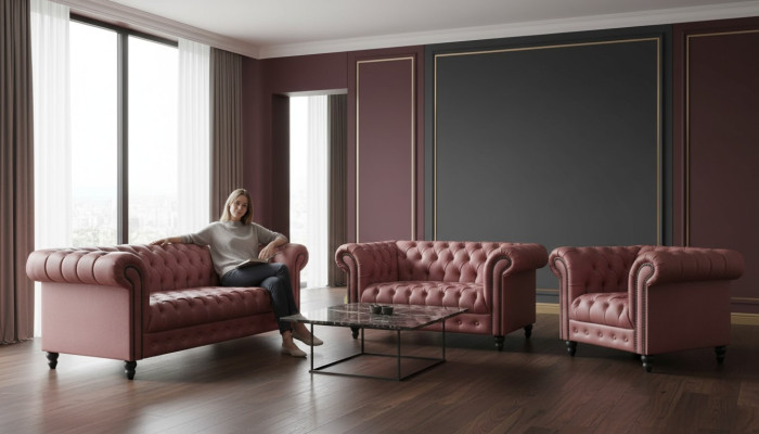 Pokój dzienny Chesterfield Design Zestaw sofowy Meble Kanapa 321 miejsce do siedzenia Kanapy Sofy