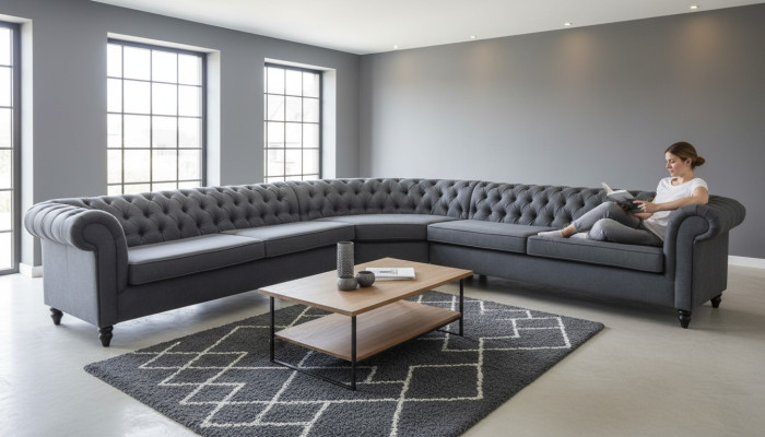 Narożnikowa kanapa Sofa Design Chesterfield Couch Włókienniczy Materiał Żywy krajobraz Obcios