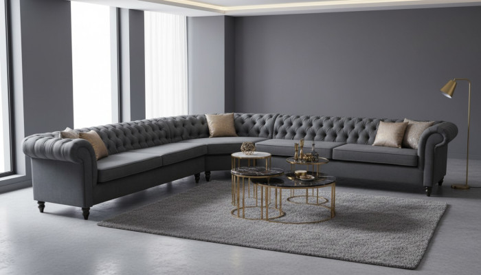 Narożnikowa kanapa Sofa Design Chesterfield Couch Włókienniczy Materiał Żywy krajobraz Obcios