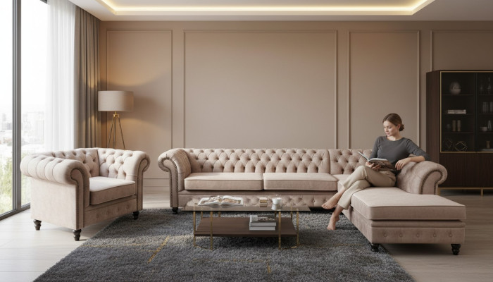 Chesterfield Classic Meble do salonu Narożnikowa kanapa Sofa Kanapa Podkładka