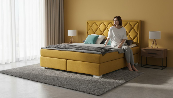 Łóżko Włókiennicze Sypialnia Design Meble Modern Luxury łóżko 180x200 żółty aksamit Nowość