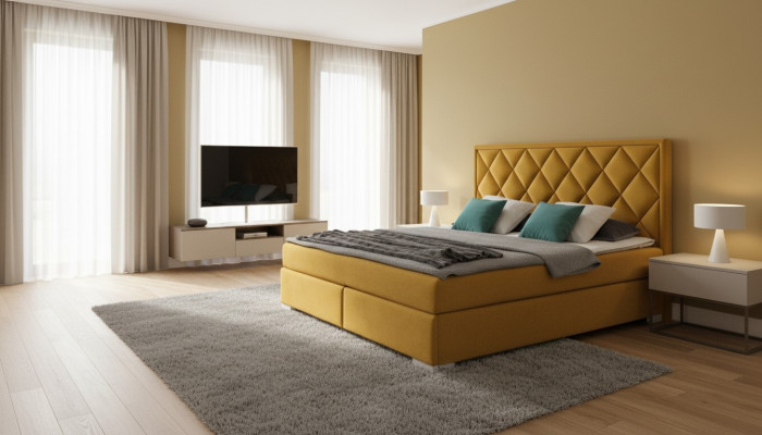 Łóżko Włókiennicze Sypialnia Design Meble Modern Luxury łóżko 180x200 żółty aksamit Nowość