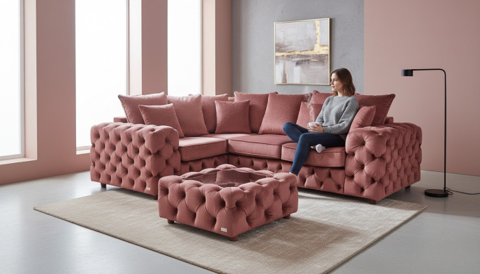 Narożnikowa kanapa Sofa Kanapa Podkładka Zestaw narożny L Form stolik kawowy Włókienniczy Żywy krajobraz