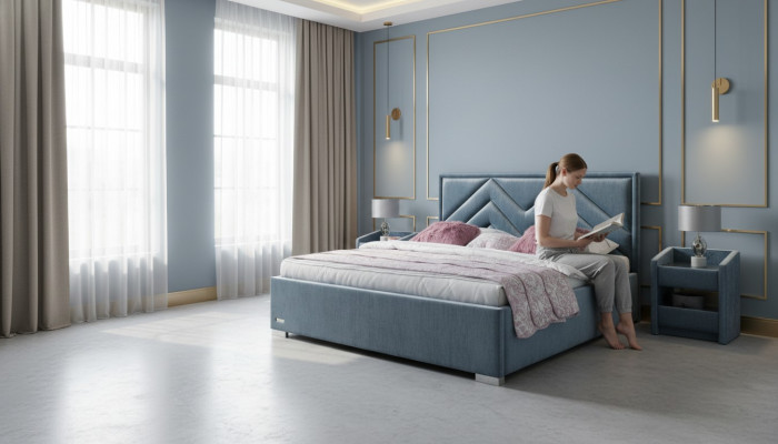 Kompletny Zestaw Sypialnia Łóżko 2x Stolik nocny 3 szt. Zestawy designerskie luksusowe łóżko