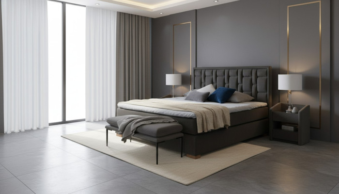 Chesterfield Podwójne łóżko Sypialnia Aksamit rama łóżka Stolik nocny zestaw 3-częściowy