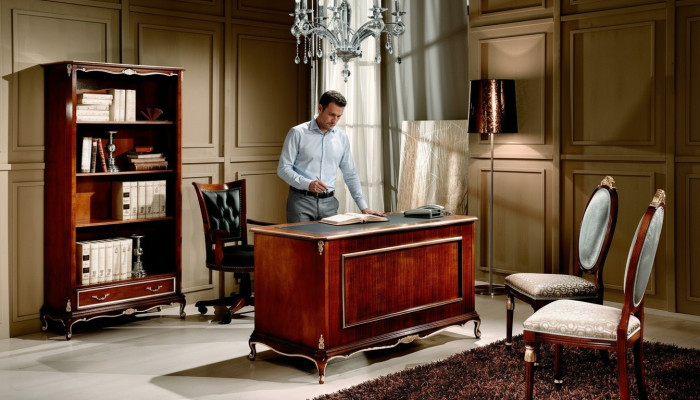 Drewno Luxury Meble Classic Półka na książkę w Stylu Barokowym z 1 szufladą i półkami