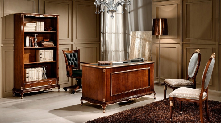 Drewno Luxury Meble Classic Półka na książkę w Stylu Barokowym z 1 szufladą i półkami