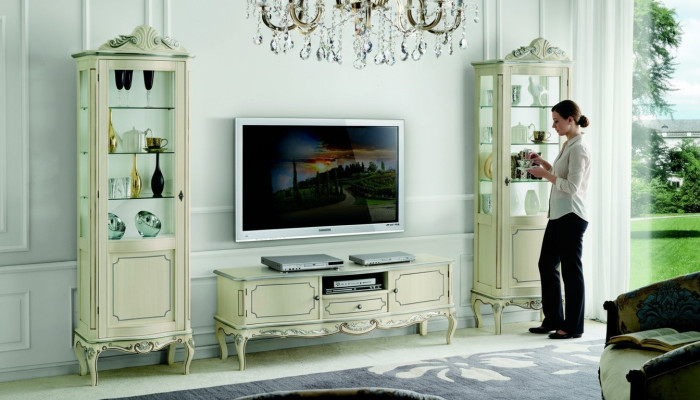 Luksusowa jednostka ścienna 3tlg rtv 2x Gablota Design Włoskie meble do salonu w stylu barokowym