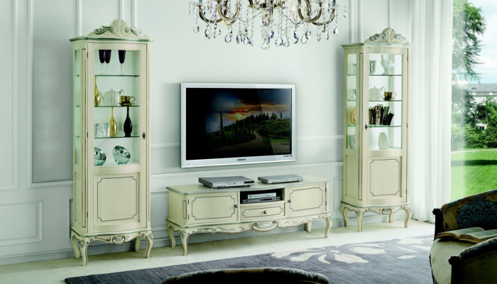 Luksusowa jednostka ścienna 3tlg rtv 2x Gablota Design Włoskie meble do salonu w stylu barokowym