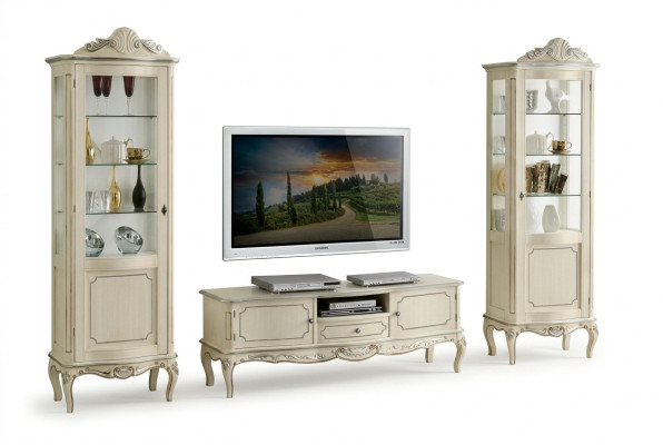 Luksusowa jednostka ścienna 3tlg rtv 2x Gablota Design Włoskie meble do salonu w stylu barokowym
