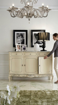 Design Meble Style Classic Kredens Biały Komoda Drewno Włoskie