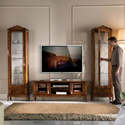 Jednostka ścienna 3tlg rtv 2x Gablota Design Meble Włoskie do Salonu W Stylu Barokowym