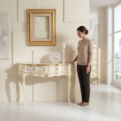 Design Meble Style Baroque Luxury Stół konsolowy Biały Drewno Włoski Tabela stoły