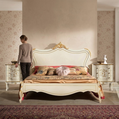 Luksusowe Łóżko 160x195cm z Drewno Zatytuł I 2 szafki nocne Meble włoskie Nowość