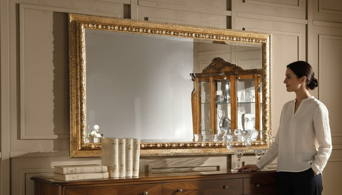 Gold Lustro Design luksusowe xxl połysk ścienne Drewno Rama Baroque Style Włochy Nowy