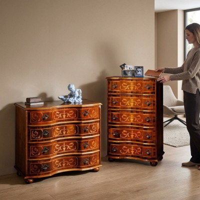 Włoskie Drewno Meble Design Luxury Kredens Szafa 4 Szuflady Brązowe