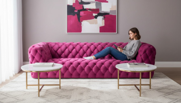 Różowa Kanapa Big Couch Chesterfield XXL Podkładka Materiał Kanapy Czteromiejscowe 250cm Nowość