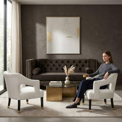 Chesterfield+2 Fotel Czarny Biały XXL Duże Włókiennicze Kanapy Materiałowe Kreatywne
