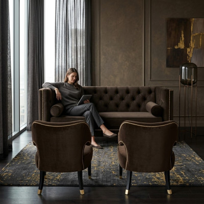 Chesterfield Fotel Czarny xxl Duży Włókienniczy Materiał Kanapy Meble Podkładka Ustawić