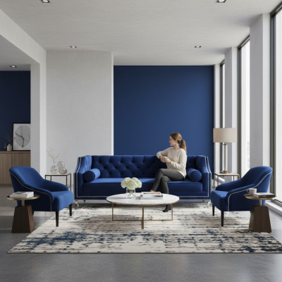 Blue Chesterfield Fotel Blue xxl Włókienniczy Materiał Kanapy Grupa Meble Ustawić