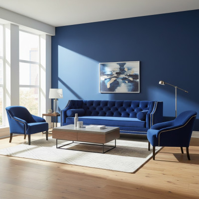 Blue Chesterfield Fotel Blue xxl Włókienniczy Materiał Kanapy Grupa Meble Ustawić