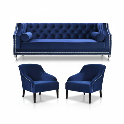 Blue Chesterfield Fotel Blue xxl Włókienniczy Materiał Kanapy Grupa Meble Ustawić