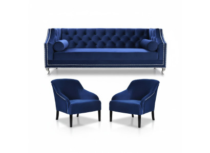 Blue Chesterfield Fotel Blue xxl Włókienniczy Materiał Kanapy Grupa Meble Ustawić