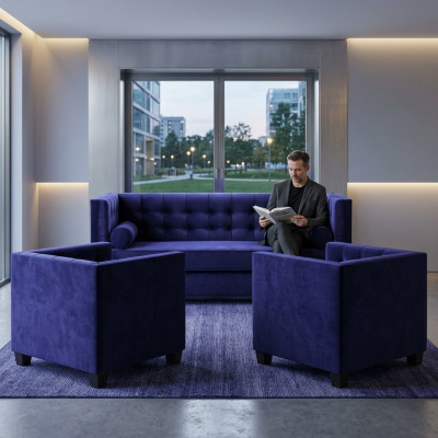 Sofa rozkładana Fotel Kreative Meble Włókienniczy Materiał Niebieski Grupa Salon Nowoczesna Sofa