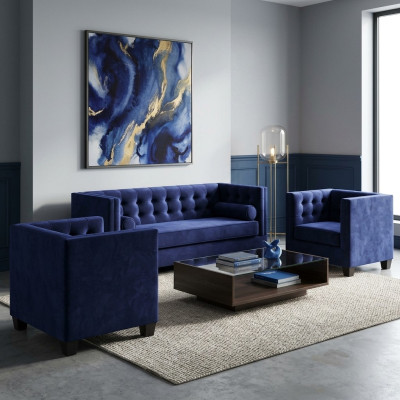 Sofa rozkładana Fotel Kreative Meble Włókienniczy Materiał Niebieski Grupa Salon Nowoczesna Sofa