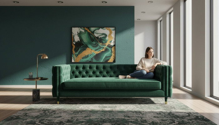 Sofa Chesterfield 4-miejsce do siedzenia Luxury Design Meble Włókiennicze Materiał Kanapy Zielone Sofy
