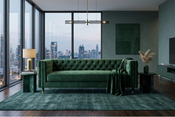 Sofa Chesterfield 4-miejsce do siedzenia Luxury Design Meble Włókiennicze Materiał Kanapy Zielone Sofy