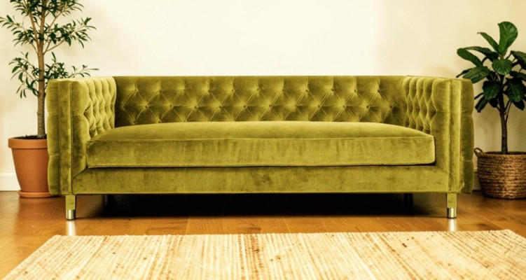 Sofa Yellow Chesterfield 4 miejsce do siedzenia Luxury Design Meble Włókiennicze Materiał Kanapy Żółte sofy