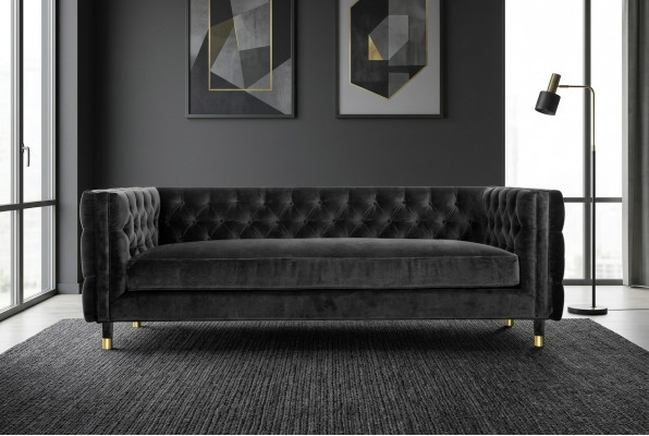 Czarna Sofa Chesterfield Big Luxury Meble 4 miejsca do siedzenia Włókiennicze Kanapy Materiałowe