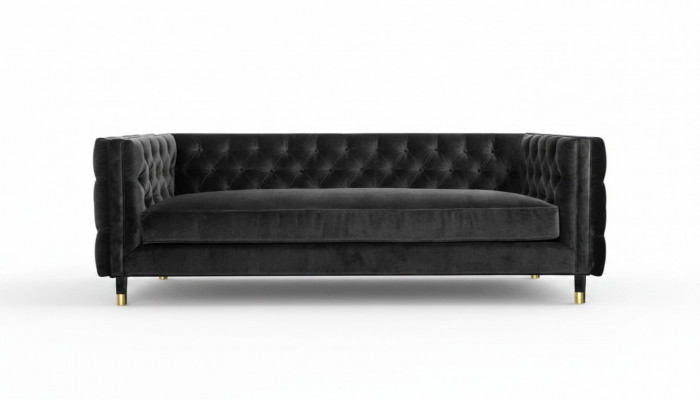 Czarna Sofa Chesterfield Big Luxury Meble 4 miejsca do siedzenia Włókiennicze Kanapy Materiałowe