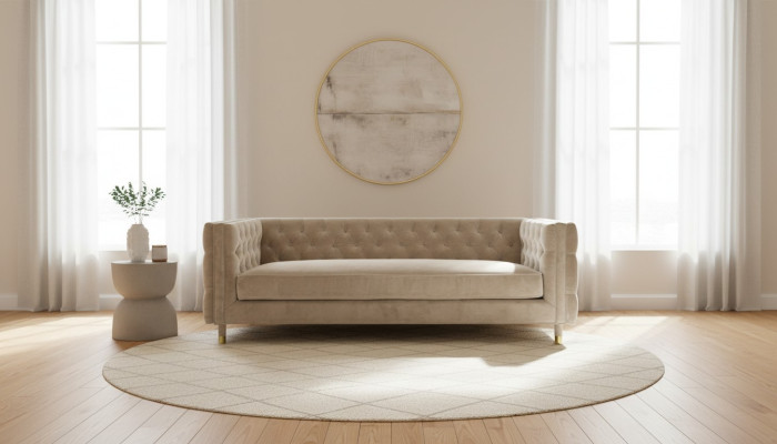 Beżowe Meble 4 miejsce do siedzenia Chesterfield Sofa Aksamit XXL Duże Włókiennicze Kanapy Materiałowe