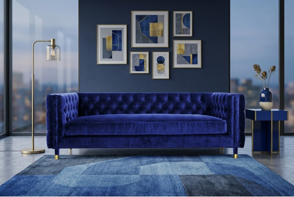 Niebieska Sofa Chesterfield Big Designer 4-miejsce do siedzenia Nowe Włókiennicze Materiałowe Kanapy